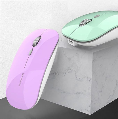 Uciefy Q5 Slim Rechargeable Wireless Mouse, 2.4G Portable Optical Silent Ultra Thin Wireless Computer Mouse with USB Receiver and Type C Adapter, Compatible with PC, Laptop, Desktop (Purple)