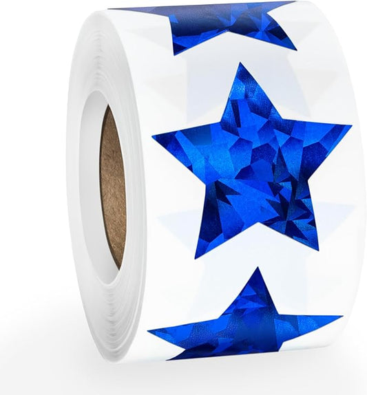 500 PCS Holographic Blue Star Stickers, 1.5 inch Self Adhesive Metallic Glitter Foil Stickers Sparkly Star Sticker Reward Behavior Chart Labels for Kids Students Teachers