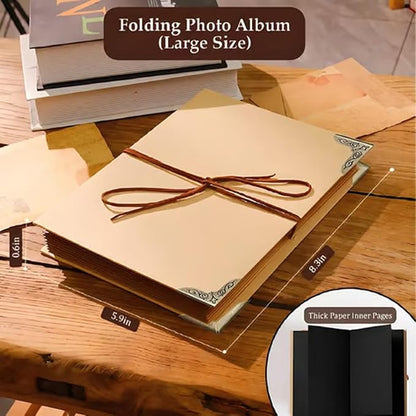 99+ Inch Accordion Foldable Scrapbook Album - Stretchable Foldable Photo Album with DIY Material Kit Handmade Memory Book Gift Set for Scrapbooking Journaling & Gifting(Black)