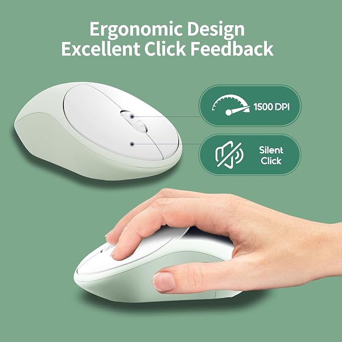 Wireless Keyboard and Mouse,Cute Retro Typewriter Computer Keyboard and Mouse Sets,Full Size 2.4G Cordless Colorful Round Keycaps Keyboard with Silent Mouse for PC Windows Laptop Office-Multi Green