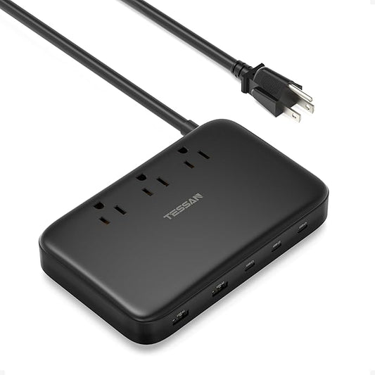 PD 130W Charging Station for Multiple Devices, TESSAN 8-in-1 USB C Charger Block Compatible with iPhone 16/15, MacBook, Tablet, Charging Dock with 3 USB-C, 2 USB-A & 3 AC, Home Office Accessories