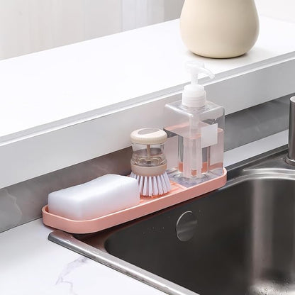 Silicone Kitchen Sink Organizer Tray for Multiple Usage,Easy Clean,Eco-Friendly Sponges Holder for Kitchen Bathroom Counter or Sink,Dish Soap Dispenser,Scrubber,Bottle,Cup Pink 12" x 4”