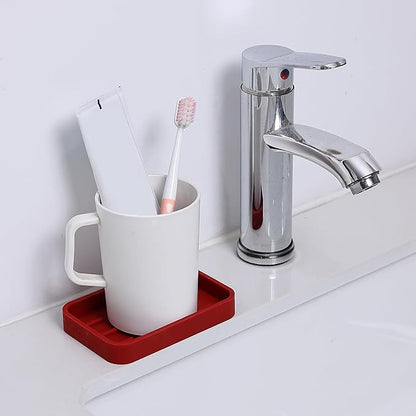 Silicone Kitchen Sink Organizer Tray for Multiple Usage,Easy Clean Sponges Holder for Kitchen Bathroom Counter or Sink,Dish Soap Dispenser,Scrubber,Bottle,Cup Red 4.9”x 3.2”