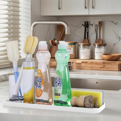 Silicone Organizer Tray for Kitchen Sinks and Bathrooms. Dishwasher-Safe, Non-Slip Countertop Tray, Bathroom Drawer Organizer Trays. Perfect for Makeup & Trinkets (White L 1PC)