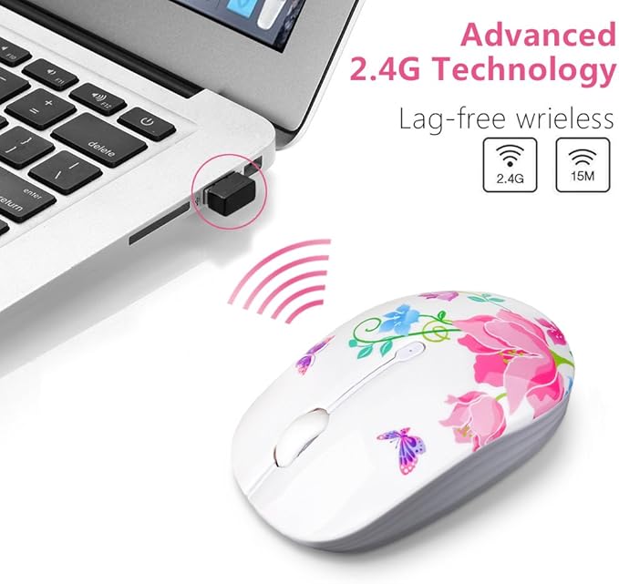 JUHOO Wireless Mouse with Nano Receiver for PC, Laptop, Notebook, Computer, MacBook, Less Noise, Portable Mobile Optical Mice