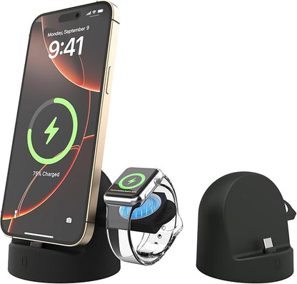 2 in 1 Charging Station for Apple Watch and Phone,USB-C Stand with Watch Charger,15W Fast Charging,Support Nightstand Mode,for Samsung/iPhone15/16/17,for iwatch 10/9/8/7/6/5/4/3/2/SE/Ultra/Ultra2