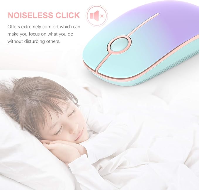 VssoPlor Wireless Mouse, 2.4G Slim Portable Computer Laptop Mouse with Nano Receiver Quiet Silent Optical Mice for Notebook, PC, Laptop, Computer-Mint Green to Purple
