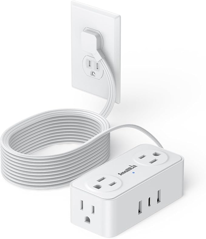 10Ft Power Strip with Surge Protector, 4 Outlets 3 USB Ports Extension Cord, Flat Plug Charging Station for Home Office Desk & College Dorm Essentials, White