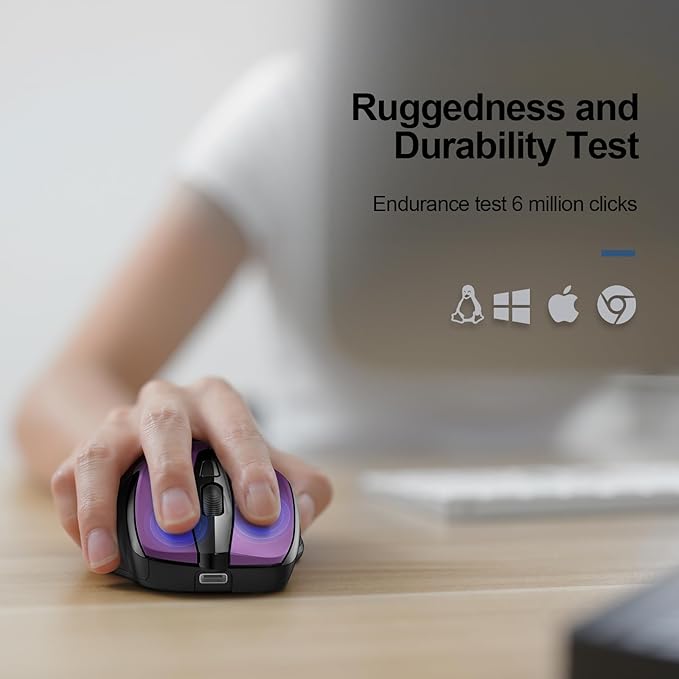 TECKNET Rechargeable Wireless Mouse,USB-A Silent Mouse, Quiet Click, 6 Adjustable 4800 DPI, Cordless Computer Mouse, Ergonomic Mouse for Laptop, 6 Buttons 2.4G Mouse for Chromebook, Ergo Grip - Purple