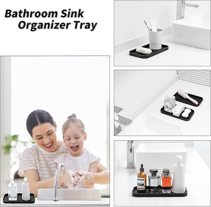 Silicone Kitchen Sink Organizer Tray for Multiple Usage,Eco-Friendly Sponges Holder for Kitchen Bathroom Counter or Sink,Dish Soap Dispenser,Scrubber,Bottle,Cup (Black, 10"×5.3")