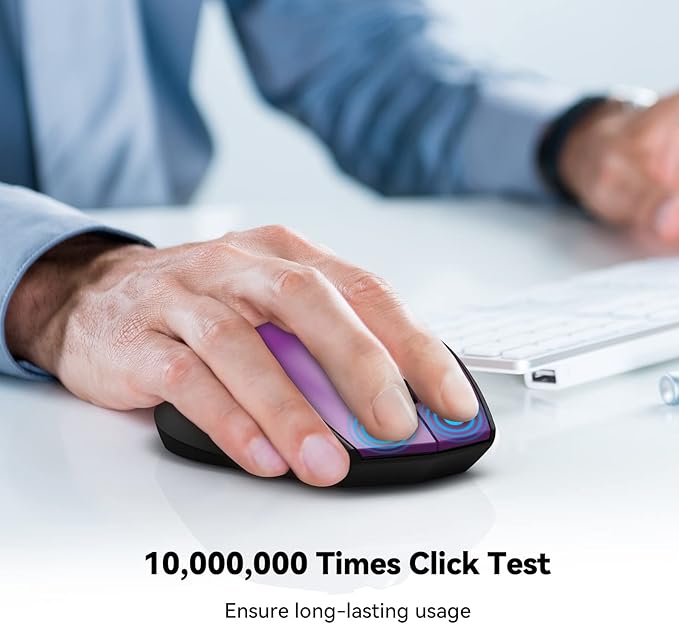 TECKNET Bluetooth Mouse, 4800 DPI Wireless Mouse, 2-Year Battery 6 Adjustable DPI, 6 Buttons Compatible with Laptop/Windows/Computer - Purple