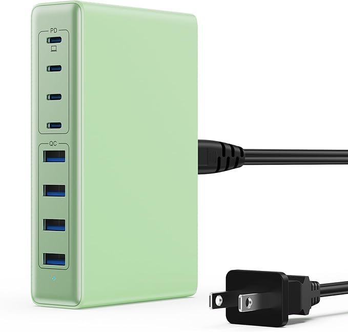 200W USB C Charger Block,GaN IV Charging Station 8 Ports,QC4.0 Fast Charging Station Hub+PD 65W USB C Laptop Charger Adapter Compatible with MacBook Air/Pro,DELL,iPhone 17/16/15,iPad,Steam Deck-Green