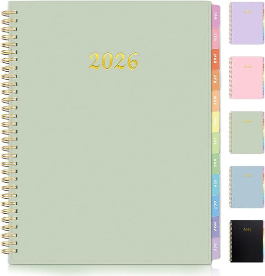 2026 Planner, Annecy Weekly ＆ Monthly Planner 2026, Jan. 2026 – Dec. 2026, 8.5" x 11" Monthly Agenda Planner with Tabs, Waterproof Flexible Cover, Spiral Binding, Double-sided Pocket, Bookmark, Green