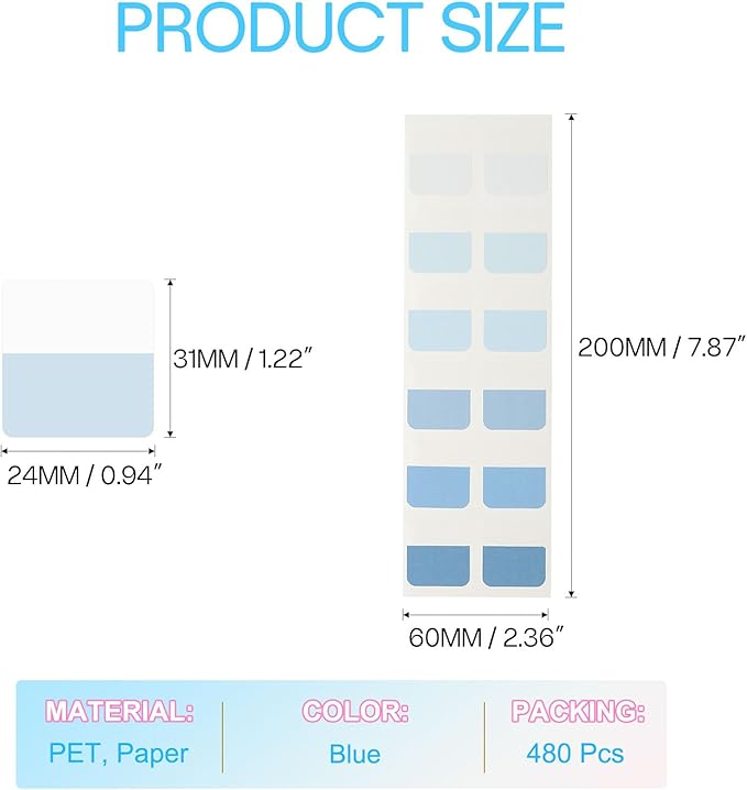 PATIKIL Clear Index Sticky Tabs, 480 Pcs Medium Transparent Sticky Notes Bookmarks Planner Stickers Page Tabs for Office Notebooks File Folder Ledger Book, Gradient Blue