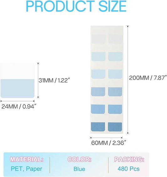 PATIKIL Clear Index Sticky Tabs, 480 Pcs Medium Transparent Sticky Notes Bookmarks Planner Stickers Page Tabs for Office Notebooks File Folder Ledger Book, Gradient Blue