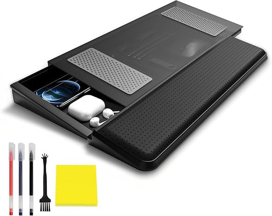 Computer Keyboard Stand with Wrist Rest & Storage Tray - Acrylic Keyboard Riser for Office Desk Accessories Decor, Ergonomic Keyboard Holder for Home Comfortable Typing - Fits All Keyboard Sizes