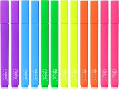 Vitoler Highlighters Assorted Colors,12pcs No Bleed Highlighters,Chisel Tip Cute Highlighter for School Office Supplies