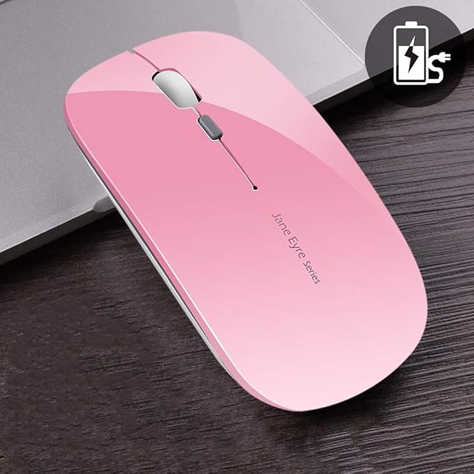 Uciefy Q5 Slim Rechargeable Wireless Mouse, 2.4G Portable Optical Silent Ultra Thin Wireless Computer Mouse with USB Receiver and Type C Adapter, Compatible with PC, Laptop, Desktop (Pink)