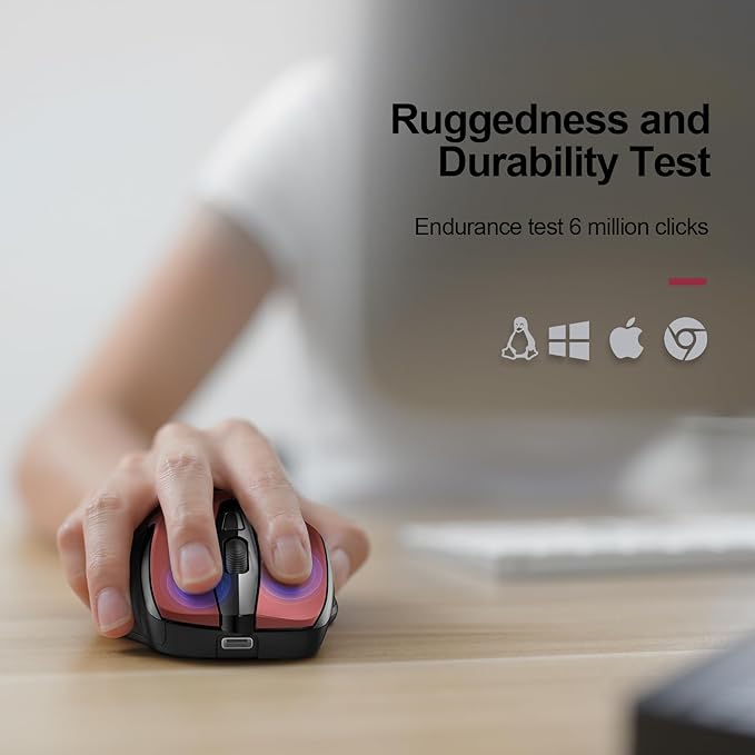 TECKNET Rechargeable Wireless Mouse, 2.4G Silent Mouse, Quiet Click, 6 Adjustable 4800 DPI, Cordless Computer Mouse, Ergonomic Mouse for Laptop, 6 Buttons USB Mouse for Chromebook, Ergo Grip - Red