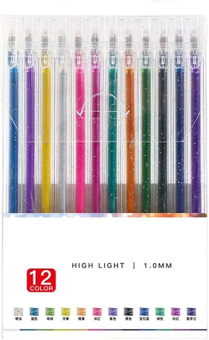 Implementarch Pens, implementarch glitter gel pen set, Iridescent Glitters Gel Ink Pen Set, for Coloring, Doodling & Crafting, Perfect for DIY Projects & Art (12 colors,No Refill)