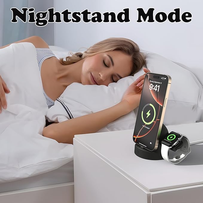 2 in 1 Charging Station for Apple Watch and Phone,USB-C Stand with Watch Charger,15W Fast Charging,Support Nightstand Mode,for Samsung/iPhone15/16/17,for iwatch 10/9/8/7/6/5/4/3/2/SE/Ultra/Ultra2