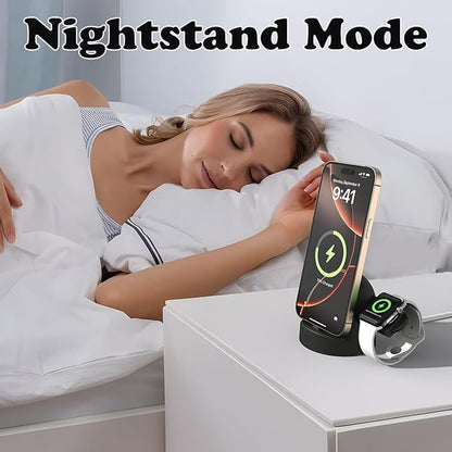 2 in 1 Charging Station for Apple Watch and Phone,USB-C Stand with Watch Charger,15W Fast Charging,Support Nightstand Mode,for Samsung/iPhone15/16/17,for iwatch 10/9/8/7/6/5/4/3/2/SE/Ultra/Ultra2