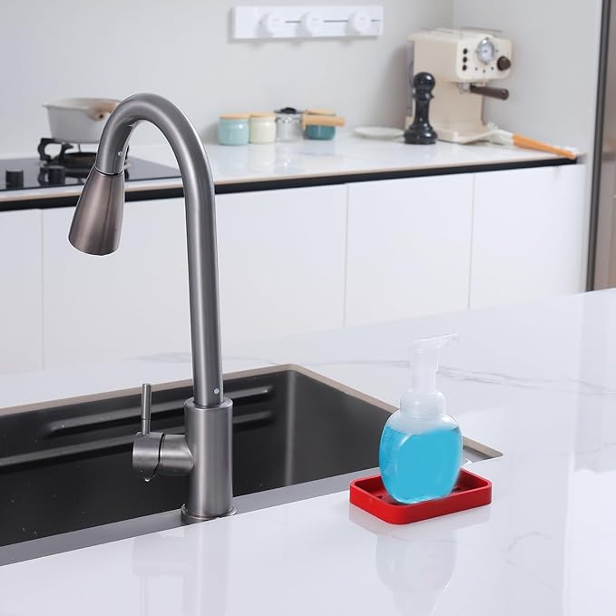Silicone Kitchen Sink Organizer Tray for Multiple Usage,Easy Clean Sponges Holder for Kitchen Bathroom Counter or Sink,Dish Soap Dispenser,Scrubber,Bottle,Cup Red 4.9”x 3.2”