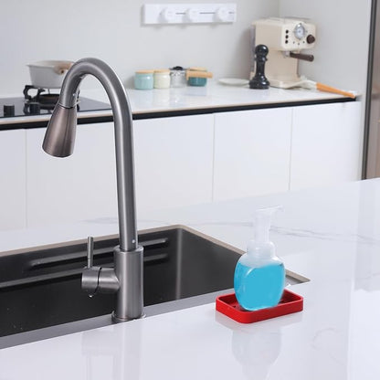 Silicone Kitchen Sink Organizer Tray for Multiple Usage,Easy Clean Sponges Holder for Kitchen Bathroom Counter or Sink,Dish Soap Dispenser,Scrubber,Bottle,Cup Red 4.9”x 3.2”