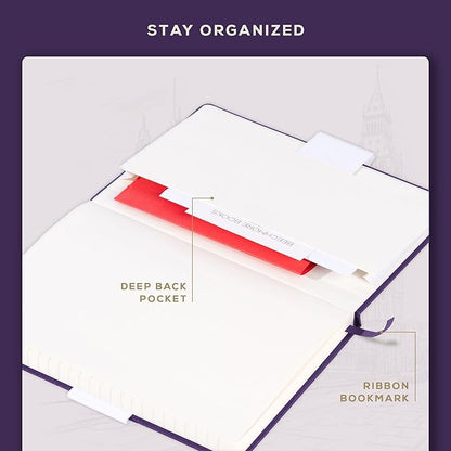 BEECHMORE BOOKS Lined Journal Notebook, 5.8 x 8.3 inch, A5 160 Lined Pages, Hardcover Leather Journals for Women, Men, Writing and Notebooks for Work - 120 GSM Thick Paper, Gifts Box Included