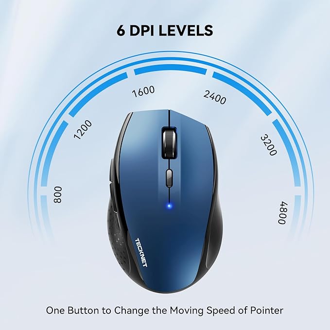 TECKNET Bluetooth Mouse, 4800 DPI Wireless Mouse, 2-Year Battery 6 Adjustable DPI, 6 Buttons Compatible with Laptop/Windows/Computer - Blue