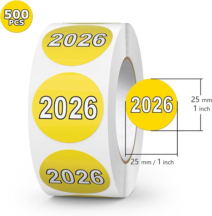 500 PCS 2026 Year Stickers 1 Inches Round Coded Colored Vinyl Dot Labels Self Adhesive Waterproo Tabs for File Folders Journal Planners Scrapbooking DIY