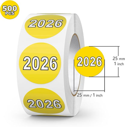 500 PCS 2026 Year Stickers 1 Inches Round Coded Colored Vinyl Dot Labels Self Adhesive Waterproo Tabs for File Folders Journal Planners Scrapbooking DIY