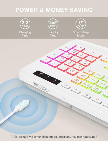 Wireless Keyboard with 9 Effects Backlits, Wrist Rest, Phone Holder, Rechargeable Ergonomic Computer Keyboard with Silent Keys, 2.4G Lag-Free Cordless Set for PC, Laptop, Windows, Mac (Keyboard Only)