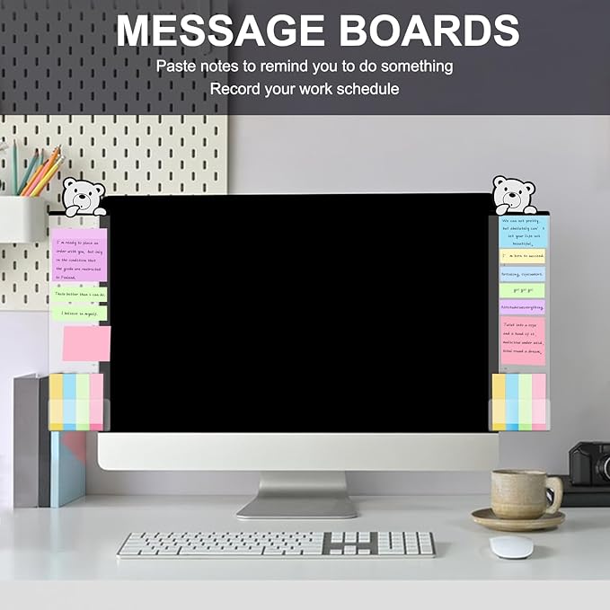 Office Desk Accessories 2pcs Multifunction Computer Monitor Memo Board - Transparent Computer Side Panel Memo Creative Monitor Side Panel Suitable for Office Home Desktop (Monitor Memo Board 4)