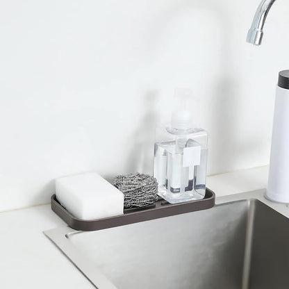 Silicone Kitchen Sink Organizer Tray for Multiple Usage,Eco-Friendly Sponges Holder for Kitchen Bathroom Counter or Sink,Dish Soap Dispenser,Scrubber,Bottle,Cup (Coffee, 10"×5.3")