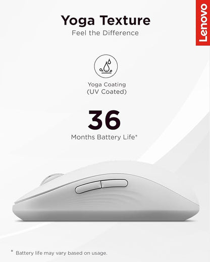 Lenovo Yoga Bluetooth Silent Mouse, 3 Level DPI Adjustment, 36 Month Battery Life, Bluetooth 5.3, 3 Device Paring, Whisper Quiet, Programmable Buttons, Smooth Finish, Seashell