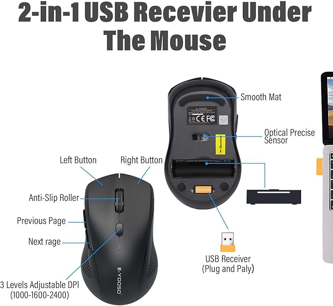 E-YOOSO Wireless Keyboard and Mouse Combo,Silent Soft Touch Quiet Keyboard Less Noise 90%,Ergonomic with Wrist Rest,2.4GHz 104 Keys Full Size,2400 DPI Mouse,for PC Computer/Laptop/Mac Air/Mini/Pro