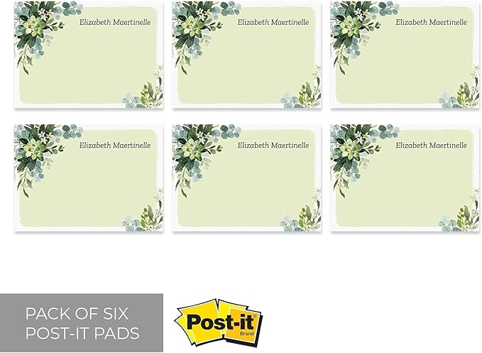 Watercolor Greenery Personalized Sticky Note Pads / 4" x 3" Custom Sticky Notes/Set of 6 Pads