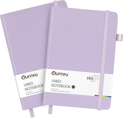 Oucaru Lined Journal Notebook, 2 Pack, 180 Pages, A5 Journals for Writing, 100 GSM Thick Paper, Small Notebooks Daily Journal for Women Men Work, Business, School, Travel Supplies