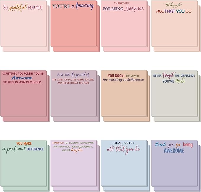 Yinder 24 Pcs Employee Appreciation Sticky Notes Xmas Gift Bulk Motivation Note Pads Mini Inspirational Note Gift for Teacher Nurse Staff Coworker Office Supply 3 x 3'' (Appreciation,Artistic)