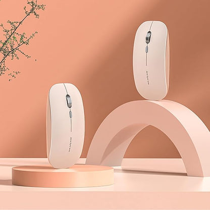 Uciefy Q5 Slim Rechargeable Wireless Mouse, 2.4G Portable Optical Silent Ultra Thin Wireless Computer Mouse with USB Receiver and Type C Adapter, Compatible with PC, Laptop, Desktop - Light Pink