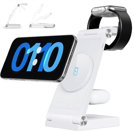 RYND 2025 Traveling Wireless Mag-Safe Fast Charging Station,Magnetic 3 in 1 Charger with Light for iPhone 16 15 14 13 12 Pro Max Plus,Apple Watch Series & Air pods 4 3 2 Pro-Gifts for Wife & Husband