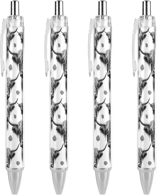 0.5mm Ballpoint for Unisex, Retractable Highland Cow Ball Pen, Fine Point Smooth Writing Pen Office Supplies, 4 Pcs