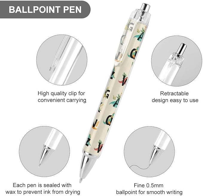 0.5mm Ballpoint for Unisex, Retractable Dinosaur Ball Pen, Fine Point Smooth Writing Pen Office Supplies, 4 Pcs