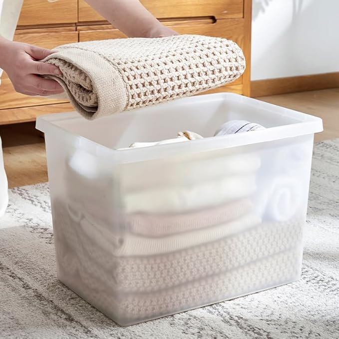 27 Quart Stackable Plastic Storage Bins with Lids,Container to Organize Shoes and Crafts on Closet Shelves,Garage, Totes, Tubs Boxes Organizing 4 Pack (4XL)