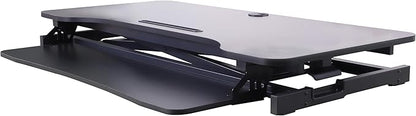 Rocelco 43" Height Adjustable Standing Desk Converter with Dual Monitor Arm Mount - Tall Stand Up Tabletop Riser and Tablet Slot - Computer Workstation - Deep Keyboard Tray - Black (R VADRB-43-DM2)