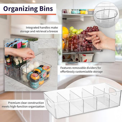 ClearSpace Plastic Pantry Organization and Storage Bins with Removable Dividers – Perfect Kitchen Organization or Kitchen Storage – Refrigerator Organizer Bins, Cabinet Organizers (2 Pack XL)