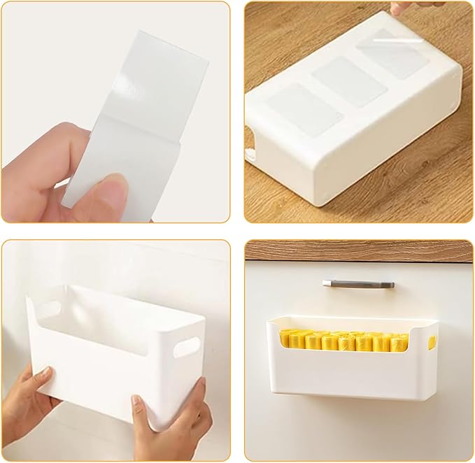 2 Pack Cabinet Organizer Storage, Adhesive Over Cabinet Door Organizer, No Drilling Space Saver Plastic Storage Containers Multi-Use for Kitchen Bathroom Office Bedroom, White