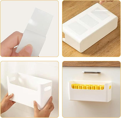 2 Pack Cabinet Organizer Storage, Adhesive Over Cabinet Door Organizer, No Drilling Space Saver Plastic Storage Containers Multi-Use for Kitchen Bathroom Office Bedroom, White