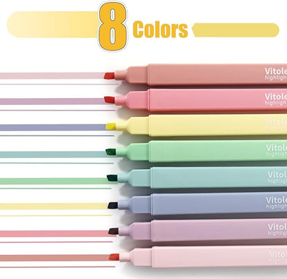 Highlighters, 8 pcs Aesthetic Pastel Highlighters, Chisel Tip Book Highlighter, Candy Colors, No Bleed Bible Highlighter Assorted Colors